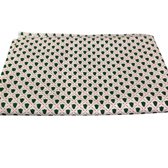 Christmas Trees Cotton Fabric White Background with Green Trees Diamond Pattern - Picture 1 of 2